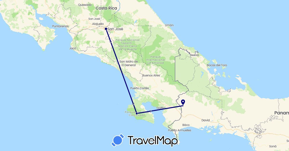 TravelMap itinerary: driving in Costa Rica, Panama (North America)
